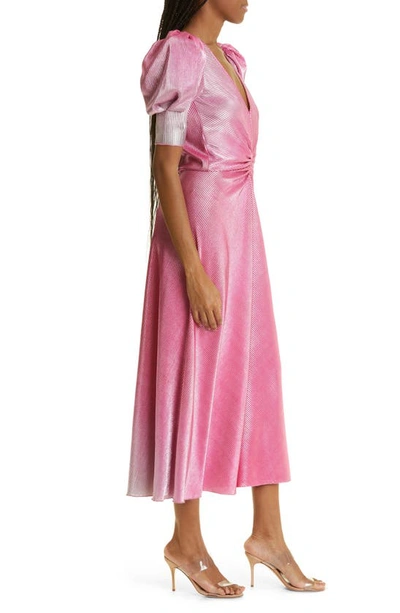 Shop Rotate Birger Christensen Gradient Plissé Puff Sleeve Dress In Silvery Pink Glo