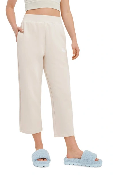 Shop Ugg Keyla Crop High Waist Cotton French Terry Lounge Pants In Antique