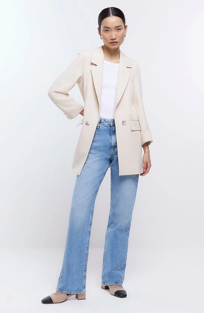 Shop River Island Longline Soft Blazer In Cream