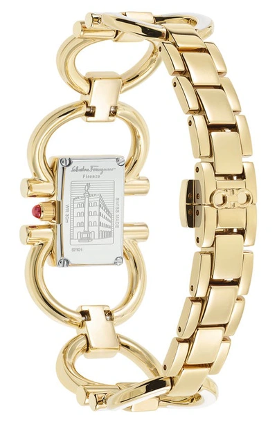 Shop Ferragamo Double Gancio Mini Bracelet Watch, 13.5mm X 20.5mm In Yellow Gold