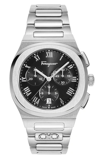 Shop Ferragamo Elliptical Chronograph Bracelet Watch, 38mm In Silver