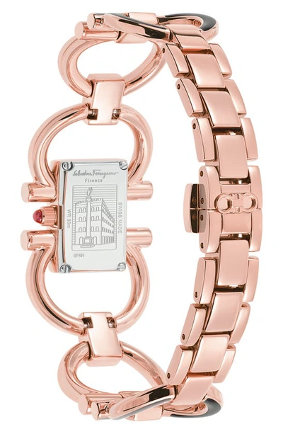 Shop Ferragamo Double Gancio Mini Bracelet Watch, 13.5mm X 20.5mm In Rose Gold