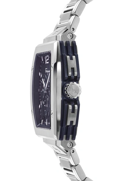 Shop Ferragamo Tonneau Chronograph Bracelet Watch, 41.8mm In Silver