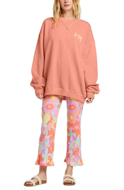 Shop Billabong Ride In Cotton Blend Graphic Sweatshirt In Peach Pie
