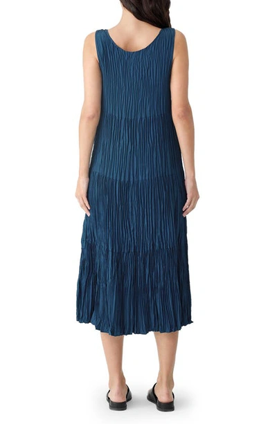 Shop Eileen Fisher Tiered Pleated Silk Midi Dress In Atlantis