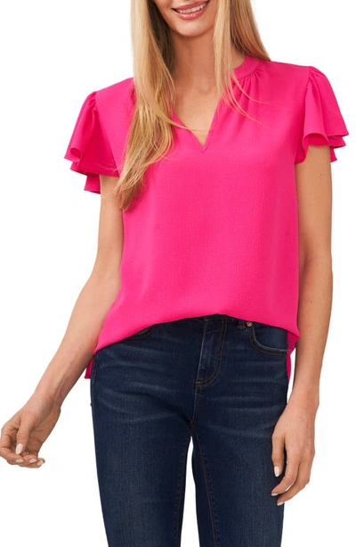 Shop Cece Flutter Sleeve V-neck Top In Bright Rose