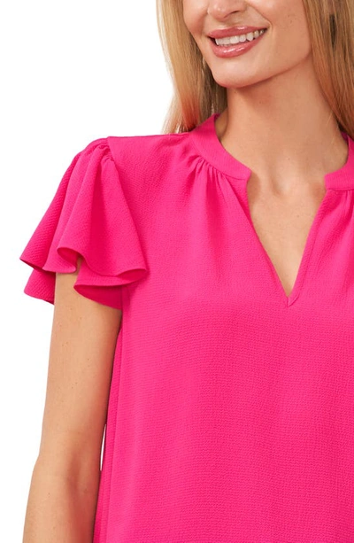 Shop Cece Flutter Sleeve V-neck Top In Bright Rose