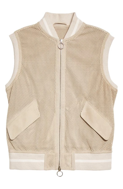 Shop Eleventy Perforated Suede Bomber Vest In 02- Sand