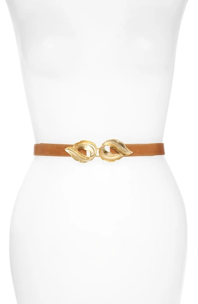 Shop Raina Lauren Leaf Buckle Leather Belt In Carmel