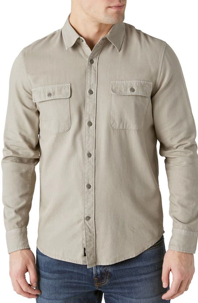 Shop Lucky Brand Lived-in Cotton Blend Button-up Shirt In Silver Sage