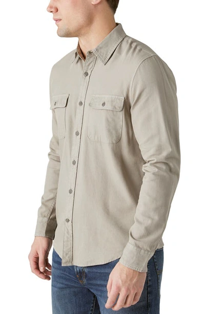 Shop Lucky Brand Lived-in Cotton Blend Button-up Shirt In Silver Sage