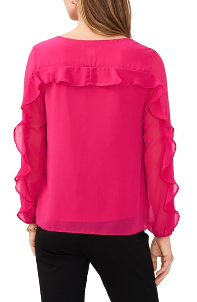 Chaus Ruffle Sleeve V-neck Blouse In Power Pink
