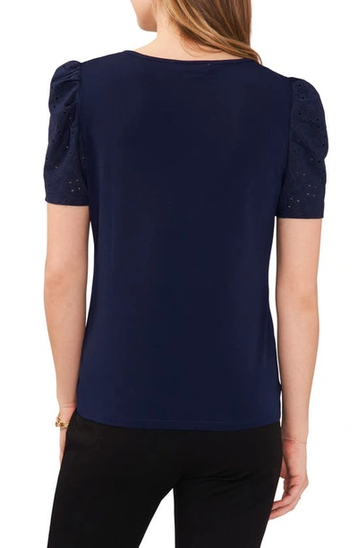Chaus Eyelet Sleeve Knit Top In Navy