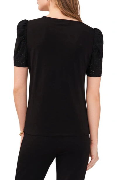 Shop Chaus Eyelet Sleeve Knit Top In Black