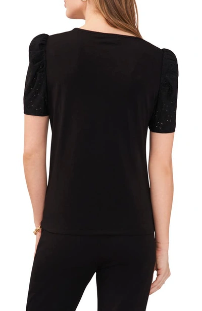 Chaus Eyelet Sleeve Knit Top In Black