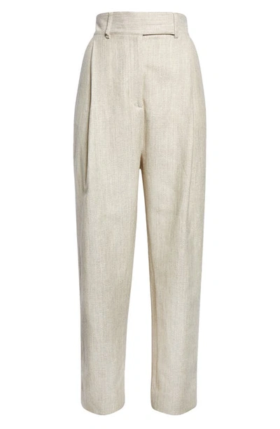 Shop Totême Deep Pleat Wool & Linen Trousers In Mist Melange