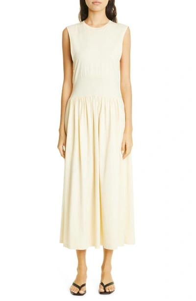 Shop Totême Sleeveless Cotton Midi Dress In Vanilla