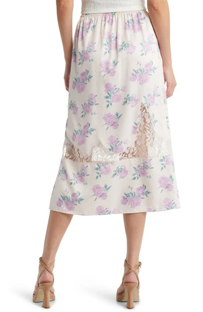 Shop Loveshackfancy Fayette Floral Satin Skirt In Mauve Rose