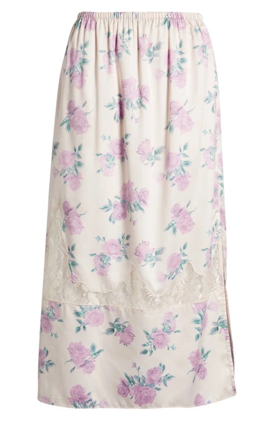 Shop Loveshackfancy Fayette Floral Satin Skirt In Mauve Rose