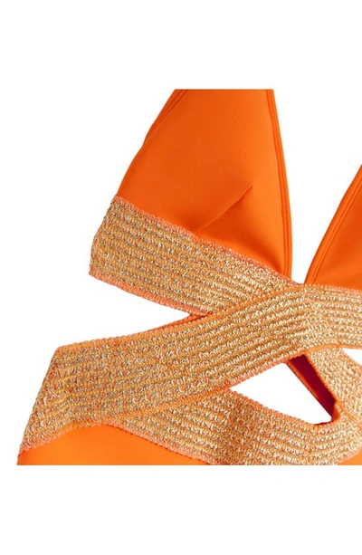 River Island Plunge Wrap Detail Swimsuit In Orange In Orange