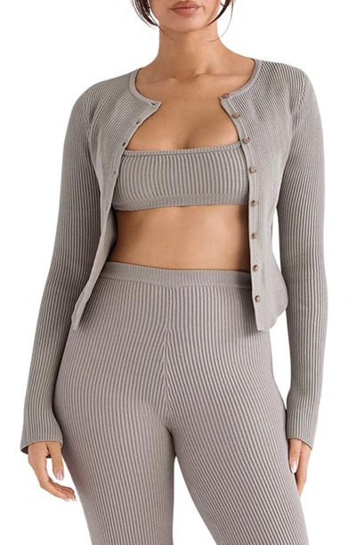 Shop House Of Cb Sylvia Ribbed Cardigan In Taupe
