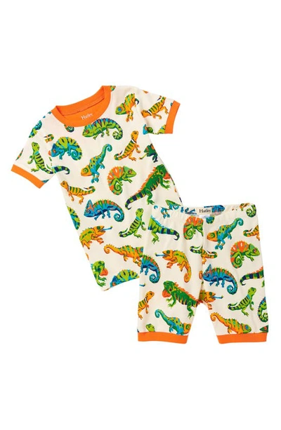 Shop Hatley Kids' Chameleon Fitted Cotton Two-piece Short Pajamas In Natural