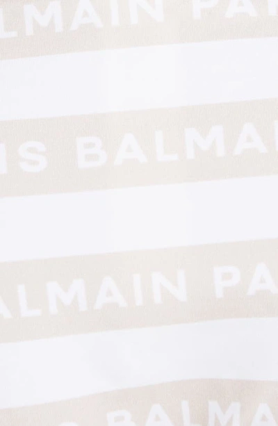 Shop Balmain Stripe Logo Two-piece Triangle Swimsuit In White/ Beige