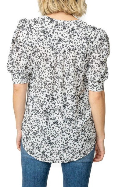 Shop Gibsonlook Floral Print Puff Sleeve Blouse In White/ Black Floral