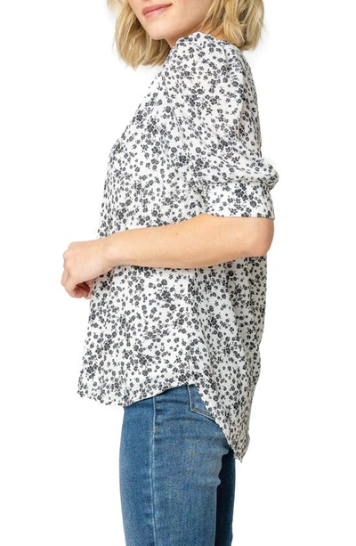 Shop Gibsonlook Floral Print Puff Sleeve Blouse In White/ Black Floral