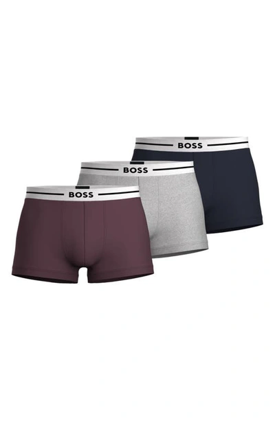 Shop Hugo Boss Boss Assorted 3-pack Cotton Stretch Jersey Boxer Briefs In Grey Multi