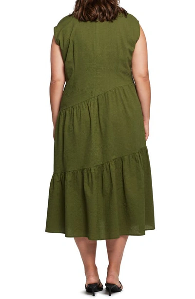 Shop Estelle Costa Del Sol Asymmetric Tiered Cotton Dress In Olive