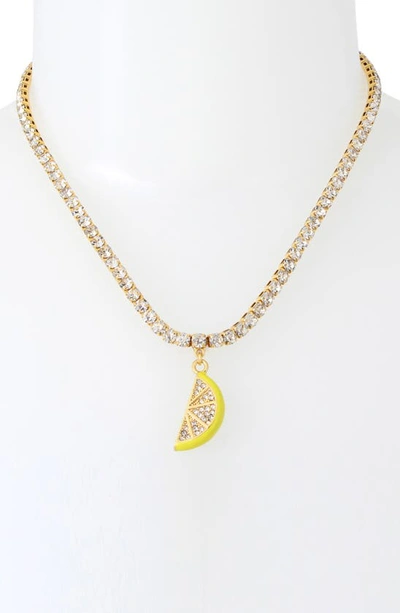 Shop Kurt Geiger Lemon Pendant Tennis Necklace In Yellow