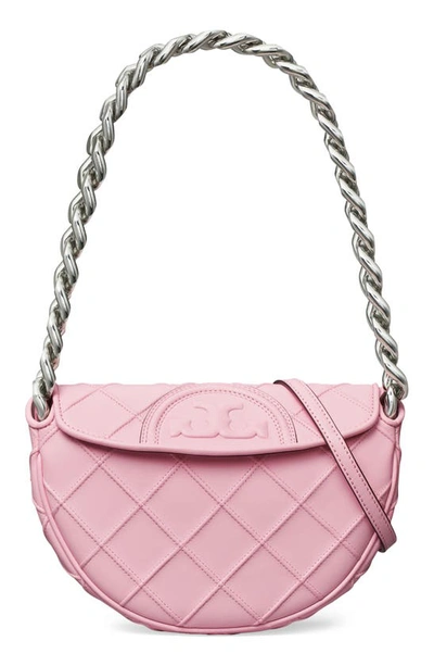 Mini Fleming Soft Crescent Bag In Pink Plie/silver