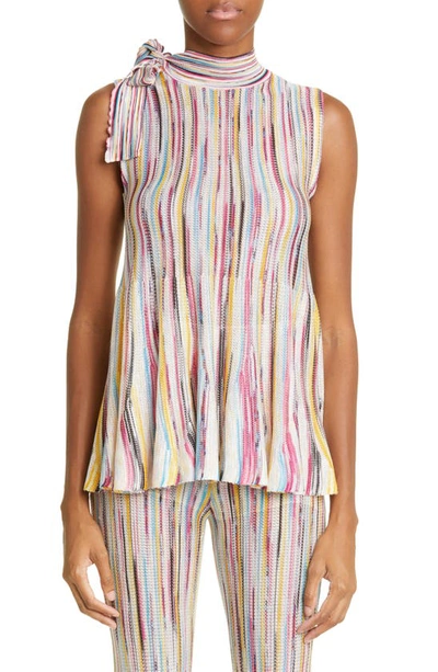 Shop Missoni Space Dye Tie Neck Top In Pink/yellow