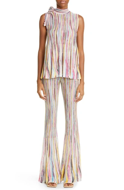 Shop Missoni Space Dye Tie Neck Top In Pink/yellow