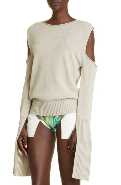 Shop Rick Owens Cape Cutout Sleeve Sweater In Pearl