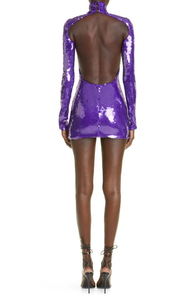 Shop Laquan Smith Long Sleeve Sequin Minidress In Grape