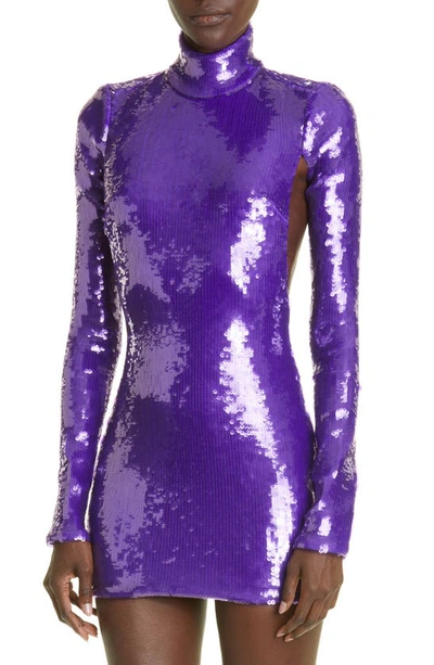 Shop Laquan Smith Long Sleeve Sequin Minidress In Grape
