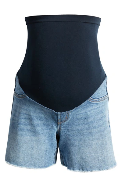 Shop 1822 Denim Over The Bump Frayed Denim Maternity Shorts In Jocelyn