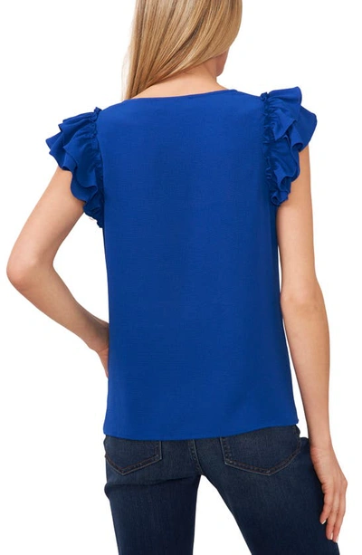 Shop Cece Double Ruffle Button-up Top In Deep Royal Blue