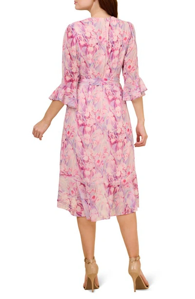 Shop Adrianna Papell Print Long Sleeve Chiffon Dress In Pink Multi