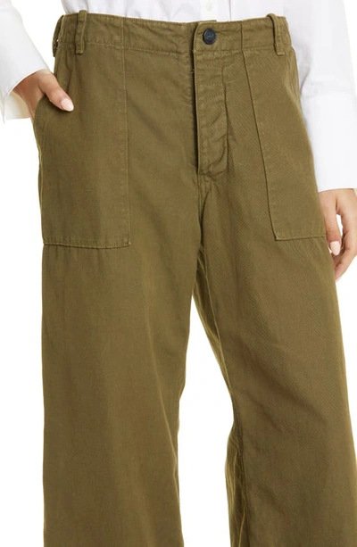 Shop Nili Lotan Leon Wide Leg Cotton & Linen Pants In Olive Green