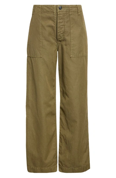 Shop Nili Lotan Leon Wide Leg Cotton & Linen Pants In Olive Green