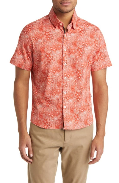 Shop Stone Rose Jungle Print Short Sleeve Button-up Shirt In Orange