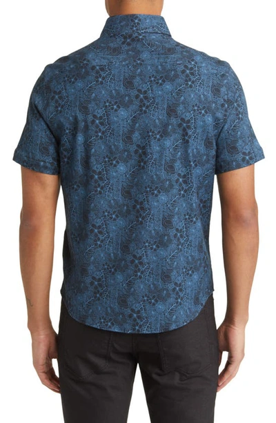 Shop Stone Rose Jungle Print Short Sleeve Button-up Shirt In Navy