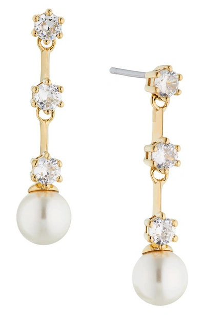 Shop Nadri Olivia Linear Drop Earrings In Gold With Pearl