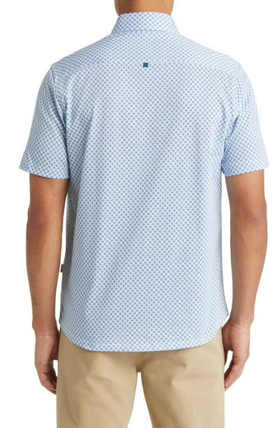Shop Stone Rose Dry Touch® Performance Geometric Print Short Sleeve Button-up Shirt In Turquoise