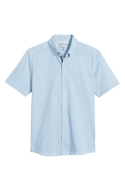 Shop Stone Rose Dry Touch® Performance Geometric Print Short Sleeve Button-up Shirt In Turquoise