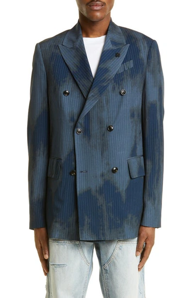 Shop Amiri Relaxed Fit Pinstripe Double Breasted Wool Blend Sport Coat In Blue