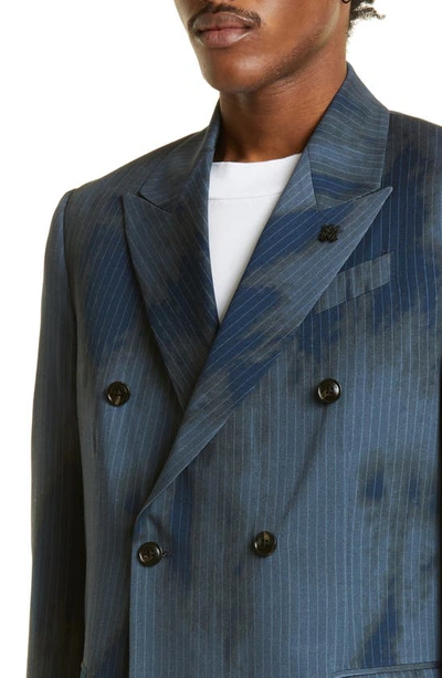 Shop Amiri Relaxed Fit Pinstripe Double Breasted Wool Blend Sport Coat In Blue
